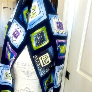 EUC Talbots blue silk scarf featuring geometric pattern 11" x 56"